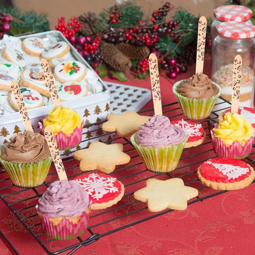 Miniatura 4 de Eaasty 100 cucharas de madera para chocolate caliente y cacao – 6 pulgadas desechables de Navidad malvavisco, bastón de caramelo, barra