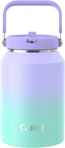 Miniatura 29 de Vaso de 30 onzas con tapa y pajita, vasos de acero inoxidable con aislamiento al vacío con pajita plegable y asa superior, botella de agua aislada