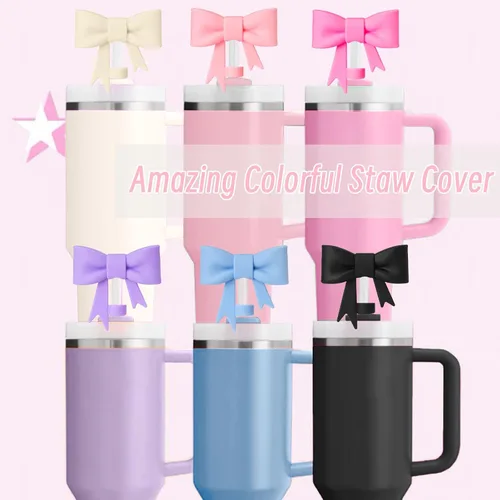 Miniatura 5 de 6 piezas de cubiertas de pajita de silicona para tazas Stanley Cups 40/30 oz 10 mm (0.4 pulg) cubiertas de pajita a prueba de polvo con diseño