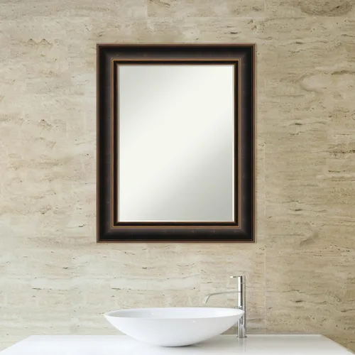 Miniatura 6 de Amanti Art Espejo de baño de bronce para sobre el fregadero, espejo rectangular de bronce aceitado de 30 x 24 pulgadas, marco de madera casual