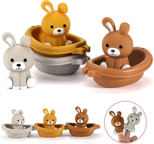 Miniatura 9 de Nueplay Juguetes de Bañera para Niños Pequeños de 18 Meses+, Juguetes de Baño para Bebés con Marionetas de Animales para Dedos, Barco y Tren 3Animals