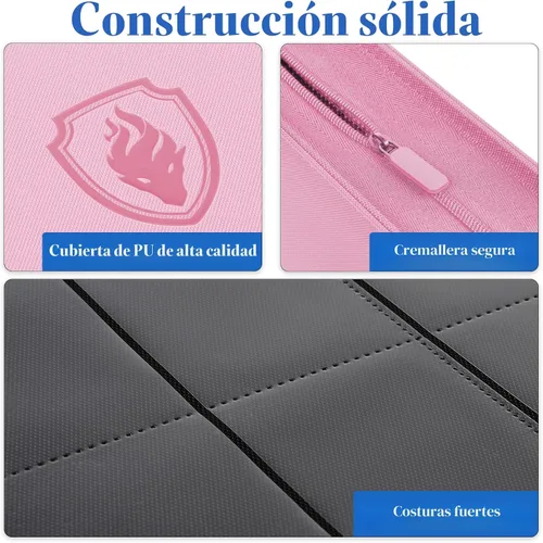 Miniatura 2 de Fabmaker - Carpeta de tarjetas con cierre de alta calidad, 9 bolsillos, cubierta de poliuretano, álbum de colección de tarjetas con cremallera, Rosa