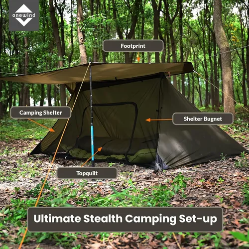onewind Refugio, juego de lona de campamento incluye refugio de emergencia, BugNet y huella de tienda, nailon Ripstop con revestimiento de Juego de