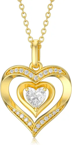 14K Solid Gold Heart Necklace for Women I Love You Mom Real Gold Love Heart Flower Pendant Jewelry Mothers Day Gift for Mom Wife Daughter 16-18 Inch
