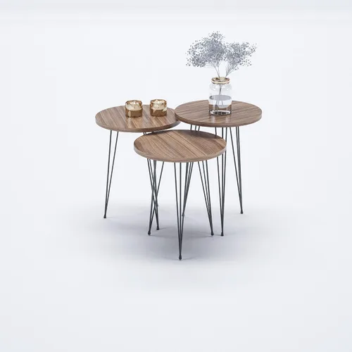Miniatura 3 de Juego de 3 anidados redondos, base moderna de aspecto de grano de madera para mesas de centro o mesitas de noche, mesa auxiliar, mesa auxiliar Nuez