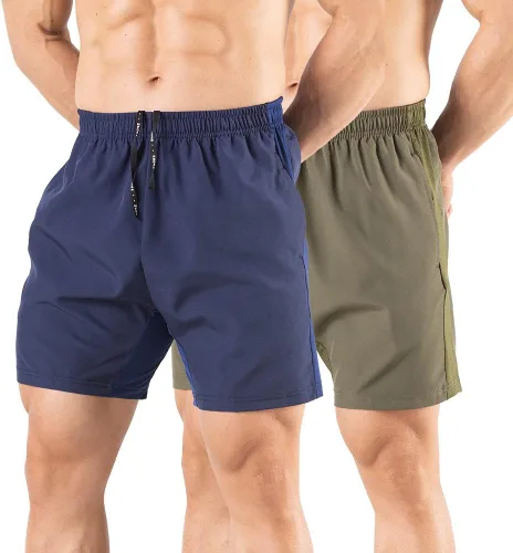 Pantalones cortos de correr para hombre de 5 pulgadas, paquete de 2 pantalones cortos de entrenamiento atlético de secado rápido con bolsillos con