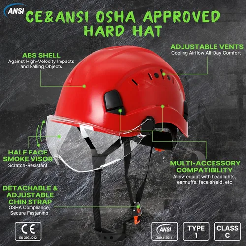 Miniatura 2 de AOLAMEGS - Cascos de construcción aprobados por OSHA - ANSI Z89.1, Cascos de seguridad rojas de alto impacto ABS, con ventilación ajustable