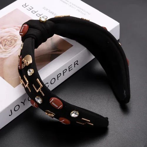 Miniatura 3 de Diadema de fútbol para mujer, accesorios de fútbol con cuentas de diamantes de imitación, diadema anudada con cristales adornados para el día