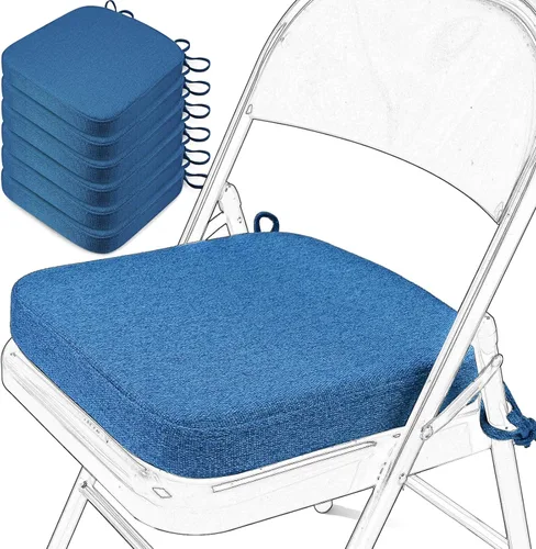 Miniatura 24 de SINOSSO Cojín de espuma viscoelástica para silla plegable, 1 unidad, almohadilla cuadrada gruesa de 2 pulgadas para silla de cocina con lazos, cojín