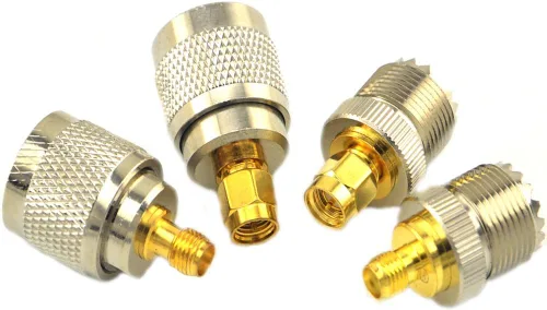 Miniatura 6 de onelinkmore Kit de adaptador SMA a UHF, paquete de 4 unidades - SMA macho/hembra a PL259/SO239, latón puro chapado en oro para Baofeng UV-5R