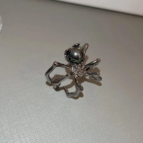 Miniatura 6 de Wiwpar Anillo de dedo abierto de araña grande negro gótico punk para mujeres y hombres, estilo bohemio, vintage, grueso, nudillo, araña, anillos