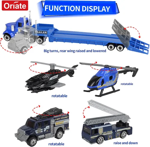 Miniatura 5 de Oriate Diecast Police Rescue City S.W.A.T. Juego de juguetes de coche con patrulla de remolque resistente, 13 piezas de aleación mini vehículos