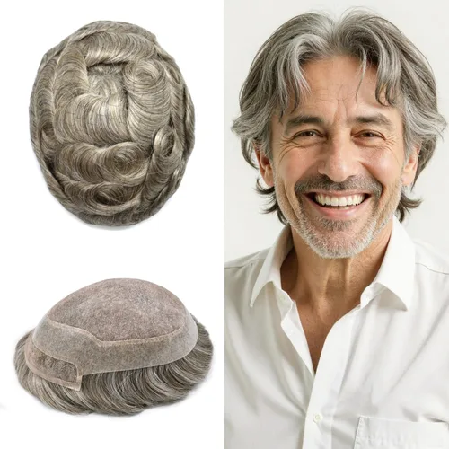 Miniatura 10 de LYRICAL HAIR Sistema de pieza de pelo tipo tupé para hombre, pieza de cabello de poliuretano alrededor de la unidad de cabello para hombres, 5 x 7
