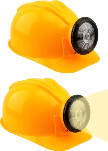 Miniatura 8 de Paquete de 2 sombreros de construcción para niños, casco de disfraz de minero con luz para niños y niñas, suministros de fiesta de Halloween