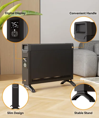 Miniatura 6 de BREEZEHEAT Calentador de Panel de Convección 1500W, Calentador de Espacio Eléctrico Eficiente en Energía para Uso Interior con Control Remoto
