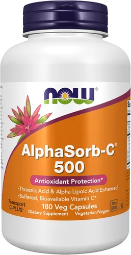 NOW Suplementos, AlphaSorb-C™ 500 mg con ácido treónico y ácido alfa lipoico mejorado, 180 cápsulas vegetales