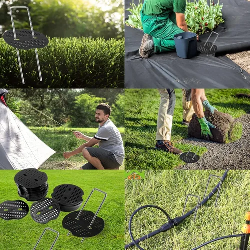 Miniatura 8 de Paquete de 100 grapas de paisaje, estacas de jardín de acero galvanizado de calibre 8 de 6 pulgadas, pasadores de paisaje, grapas de césped