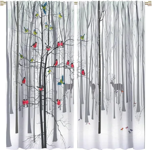 Miniatura 10 de Cortinas de abedul para sala de estar, niebla matutina en otoño, decoración del hogar, 42 x 45 pulgadas de largo