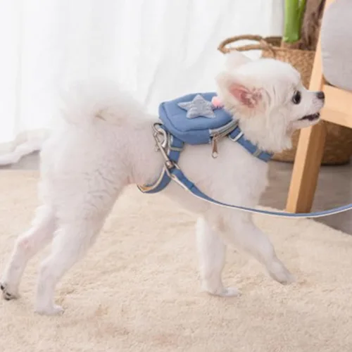 Miniatura 3 de Zerodis Juego de correa de arnés para mascotas, bonita mochila y chaleco para perros y gatos, distribución uniforme de la presión, diseño a presión