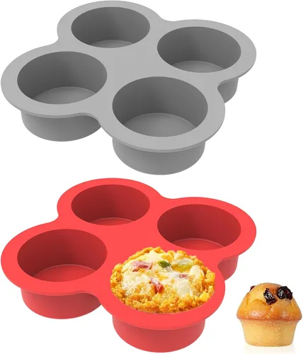 Moldes de silicona para mordeduras de huevo, 4 tazas, moldes de silicona para huevos, ideales para magdalenas, pasteles, tartas, panes (2 unidades,