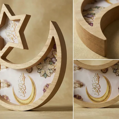 Miniatura 5 de Krismax Decoraciones de Ramadán para el hogar 2025 Bandeja de Ramadan Bandeja de Eid Bandeja de Ramadán Kareen Luna Estrella Bandeja de decoración