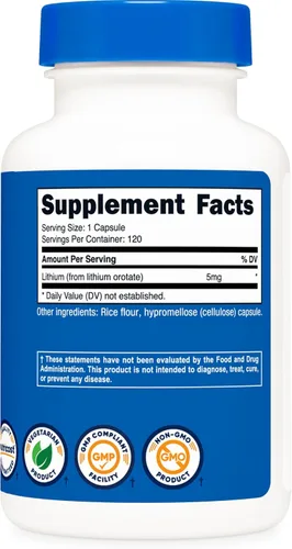 Miniatura 5 de Nutricost Litio Orotato 5 mg, 120 Cápsulas - Cápsulas vegetarianas, sin OMG, sin gluten