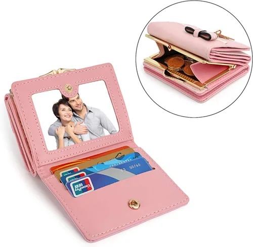 Miniatura 3 de UTO Cartera triple para mujer, lindo gatito con lazo, tarjetero pequeño