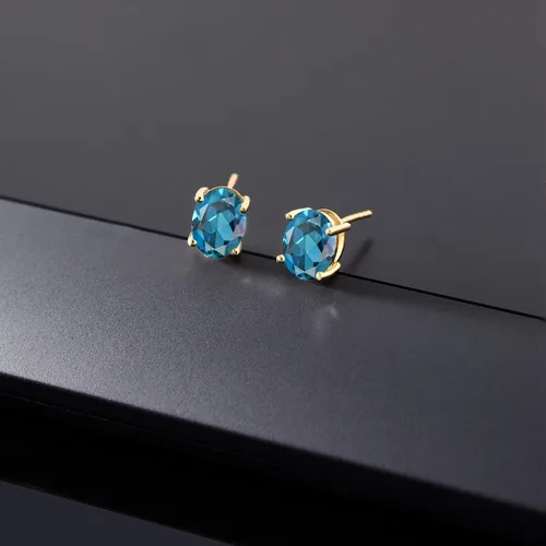 Miniatura 180 de Gem Stone King Aretes de oro de 14 quilates con piedra natal ovalada de 0.315 x 0.236 in Aretes de oro para mujer