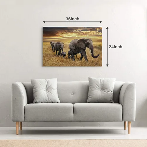 Miniatura 2 de Arte de pared blanco y negro de elefante – Pintura rústica en lienzo – Imagen de animales africanos – Obra de arte natural para decoración de baño