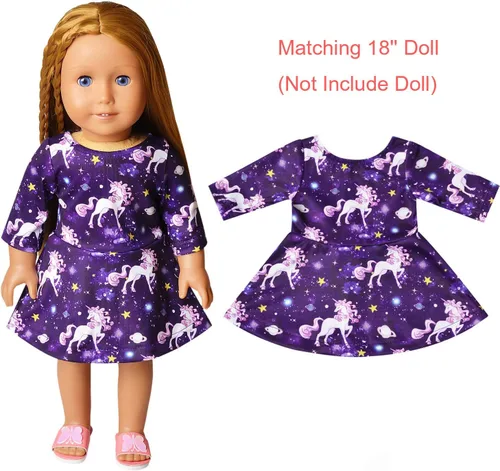 Miniatura 13 de Qpancy Vestidos a juego para muñecas y niñas, trajes de unicornio de manga larga, ropa de algodón