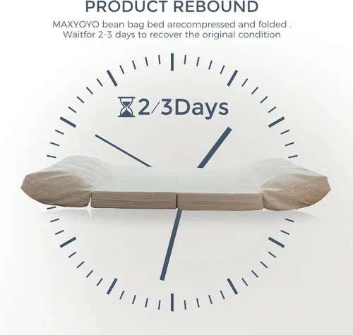 Miniatura 7 de MAXYOYO - Sofá cama puff plegable para adultos, sofá de suelo extragrueso y largo con funda lavable de tela trenzada, beige, 54 x 95 pulgadas