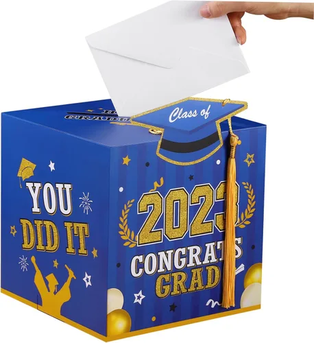 Caja de tarjetas de graduación, caja de tarjetas de felicitaciones para clase de 2024, caja para tarjetas de graduación para suministros de fiesta