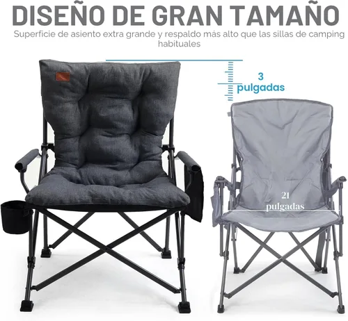 Miniatura 3 de EVER ADVANCED Silla plegable acolchada de gran tamaño para campamento para adultos, silla de césped resistente con bolsillos laterales, silla Negro