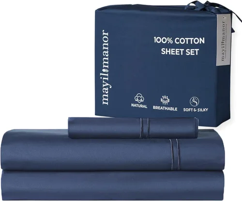 Miniatura 21 de Sábanas de Cama de Algodón 100% Natural Juego de Sábanas Cal King de Tejido Satén de Una Sola Capa 500 TC Ropa de Cama Sólida Transpirable e
