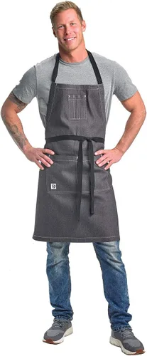Miniatura 16 de Mercer Culinary Metro Edge Renegade - Delantal con peto, color negro y correas de cuero marrón