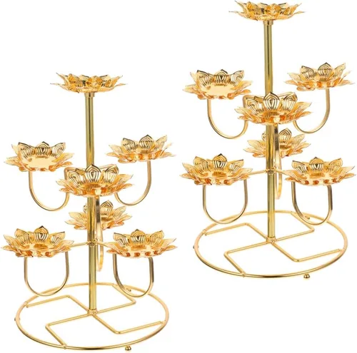 HOMSFOU Lámpara Ghee - Soporte para lámpara de mantequilla de loto, 2 piezas, 7 ramas, portavelas de loto, portavelas vintage, lámparas de aceite de
