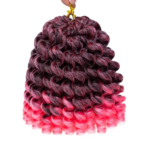 Miniatura 14 de Leeven Pelo corto de 8 pulgadas de Jamaica Bounce Wand Curl Crochet Hair Senegalese Twist sintético trenzado de pelo Ombre azul Jumpy Wand Curly