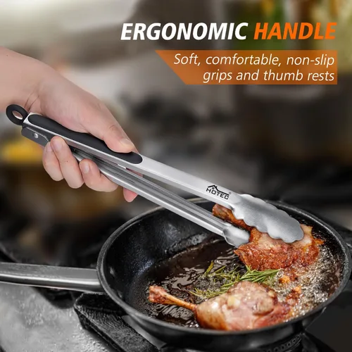 Miniatura 5 de Hotec Pinzas de Cocina de Acero Inoxidable, Juego de 2-9", Pinzas de Metal con Bloqueo para Cocinar, Servir, BBQ, Parrilla con Agarre Antideslizante