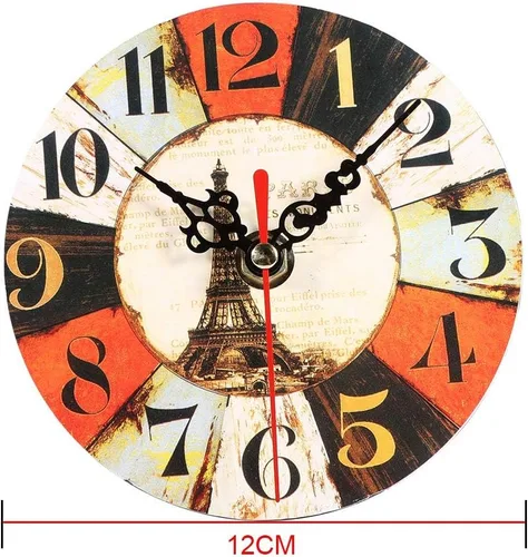 Miniatura 9 de Haofy Reloj de pared vintage redondo extra pequeño de 4.7 pulgadas, silencioso, funciona con pilas, reloj de pared de madera antigua para cocina