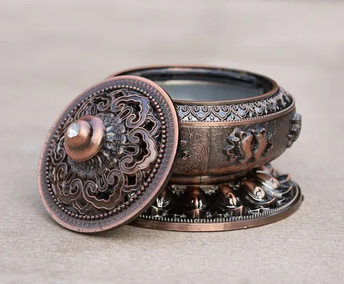 Miniatura 2 de DharmaObjects Quemador de incienso de carbón de color bronce grande de 3 pulgadas de alto