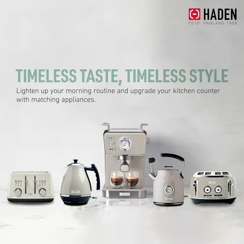 Miniatura 5 de HADEN Barista Brew - Cafetera de café expreso, de acero inoxidable con espumador de leche y vaporizador y tanque de agua de 1.5 L, masilla y cobre