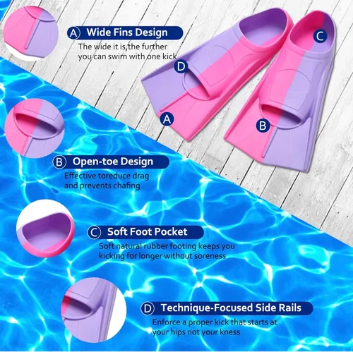 Miniatura 88 de Aletas de natación para niños, aletas cortas para niños y jóvenes, aletas de natación para entrenamiento de natación para niños, niñas, niños