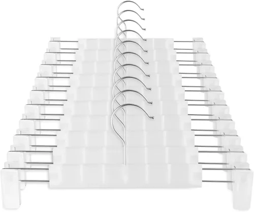 Miniatura 8 de GUANJUNE Perchas para pantalones, soportes para faldas que ahorran espacio con ganchos giratorios de 360°, clips ajustables, perchas para Rosa