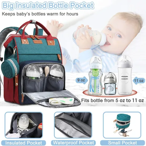 Miniatura 2 de SHITIESHOU Bolsa de pañales para mamá y papá, con cambiador, 19 bolsillos, grande, impermeable, bolsa de pañales para bebé, niña, niño, con bolsillo