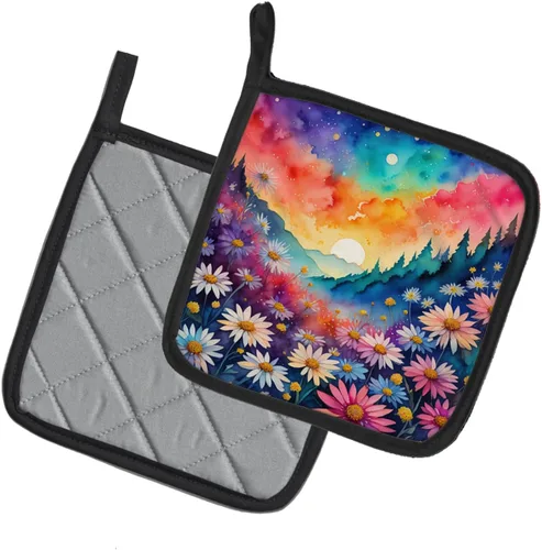 Miniatura 2 de Caroline's Treasures Juego de soportes para ollas de cocina coloridos de Asters, resistentes al calor, almohadillas calientes para cocinar, hornear