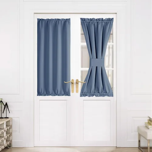 Miniatura 220 de NICETOWN Cortinas opacas unicolor con aislamiento térmico para puerta francesa, granja, oscurecimiento de habitación, puertas y ventanas de Marrón