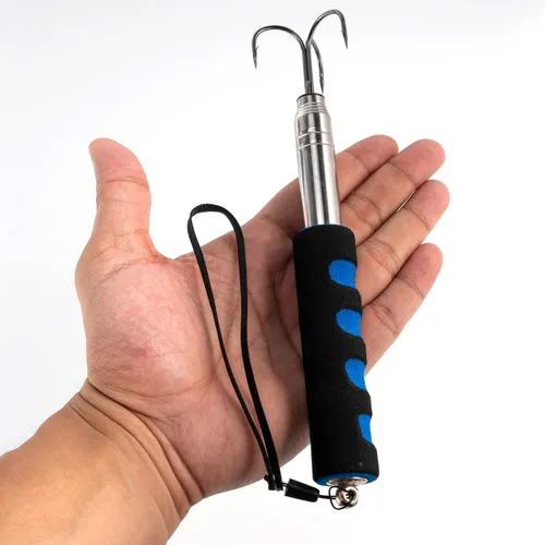 Miniatura 7 de Alwonder Gaff de pesca telescópica, Lanza de pesca en hielo de triple gancho de acero inoxidable, Poste telescópico de aleación de aluminio