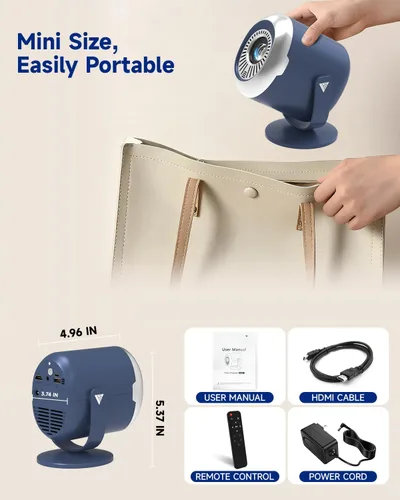 Miniatura 3 de Mini proyector con soporte, soporte 1080P, proyector portátil con WiFi y Bluetooth, proyector de película giratorio de 240° compatible con TV