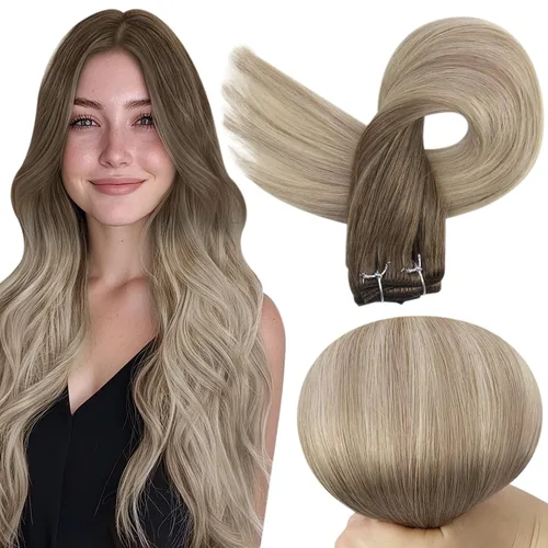 Miniatura 55 de Full Shine Extensiones de cabello humano, 18 pulgadas, mechones de trama, color #2 castaño oscuro, 3.5 onzas, cabello Remy para coser, doble trama