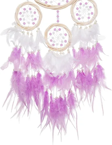 Miniatura 3 de Atrapasueños grandes de ratán, pluma de gallo morado claro con perla de lujo, multianillo, atrapasueños hecho a mano para dormitorio, atrapasueños